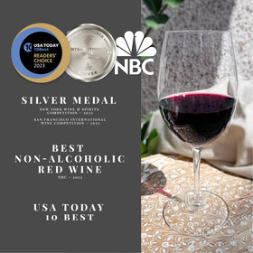 JØYUS non-alcoholic Cabernet Sauvignon glass highlights dark berry notes and oak undertones