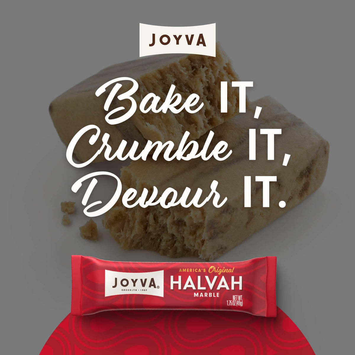 Joyva Halvah Marble bar slice reveals creamy sesame texture.
