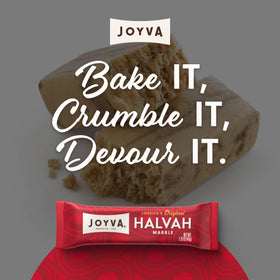 Joyva Halvah Marble bar slice reveals creamy sesame texture.