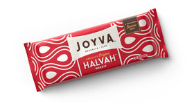 Joyva Halvah Marble bite closeup; tasty sesame snack option.