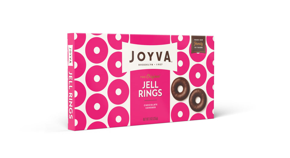 Joyva Jell Rings bulk box – shareable chocolate jelly treats for gatherings.