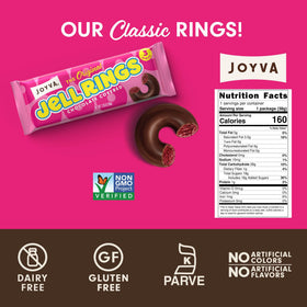 Joyva Original Jell Rings packaging highlights kosher parve status and heritage.
