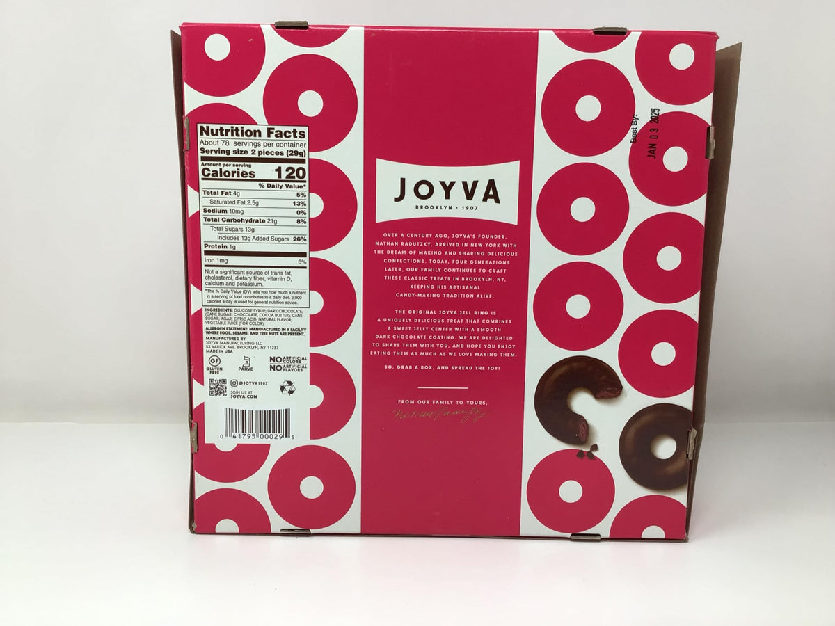 Joyva Raspberry Jell Rings gift-ready box, a thoughtful dessert gift idea.