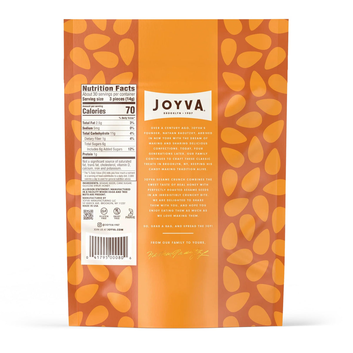Joyva Sesame Crunch bites closeup – sesame-coated treats great for sharing.