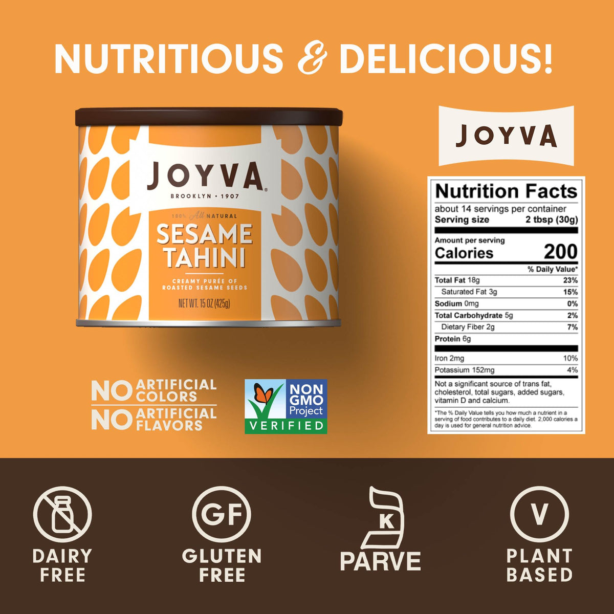 Joyva Tahini Paste roasted sesame seeds provide deep nutty flavor