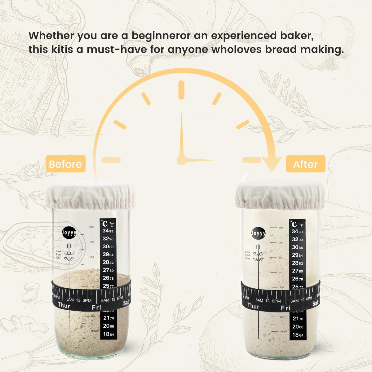 Joyyy 2-pack sourdough starter jars for efficient baking prep