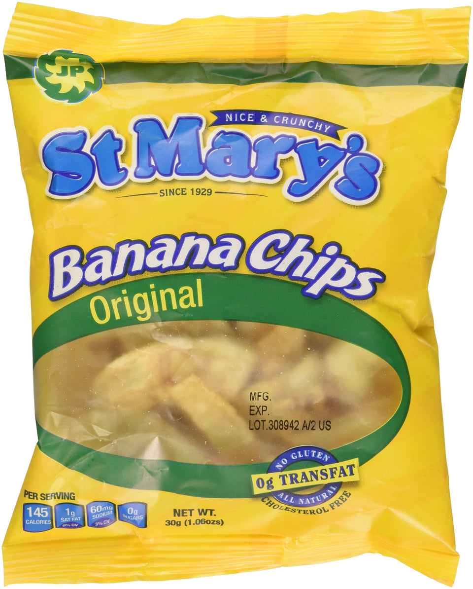 JP Tropical Food St Mary's Banana Chips pack-24, convenient crispy snack.