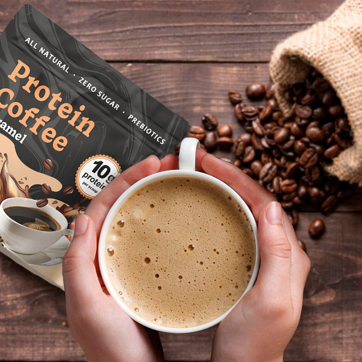 JRR Caramel Protein Coffee iced cup shows cafe-quality iced coffee experience