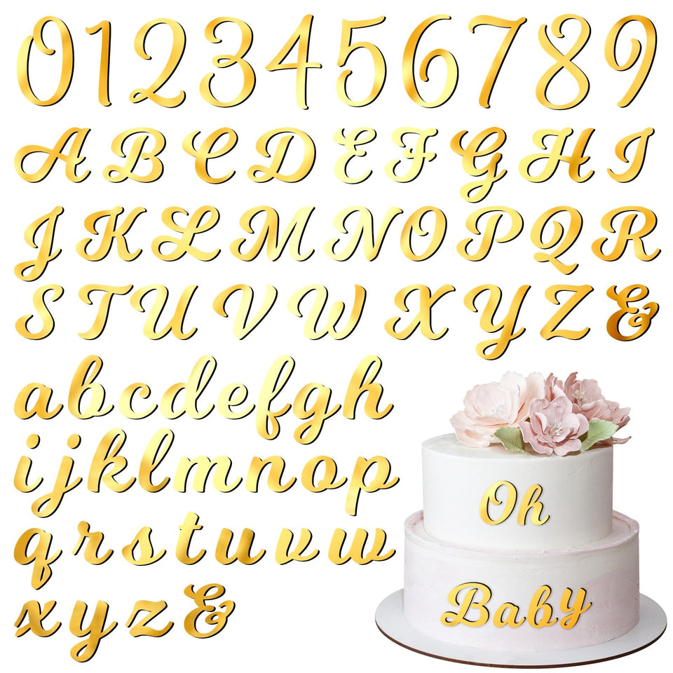 Jspupifip 128-piece acrylic alphanumeric topper with mirror gold finish enhances celebration cakes.