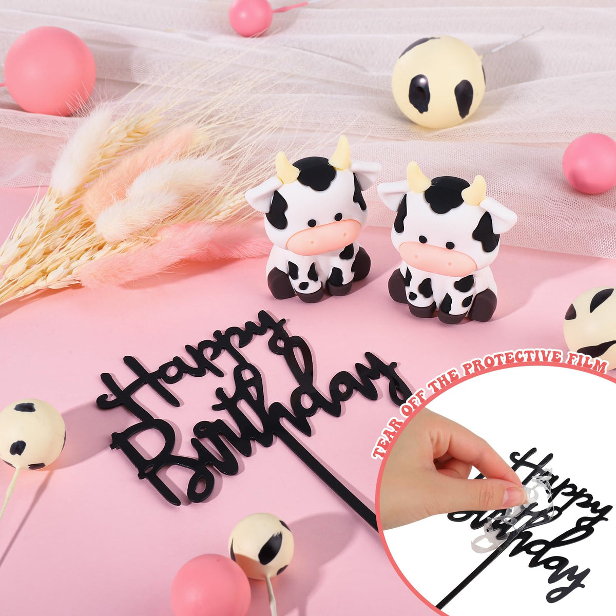Jspupifip pink cow ball toppers for cake accents
