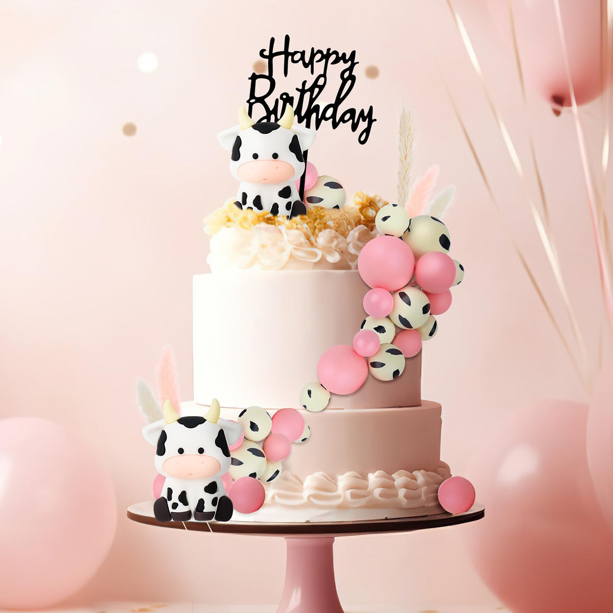 Jspupifip pink cow figurines add charming cake scene
