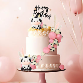 Jspupifip pink cow figurines add charming cake scene