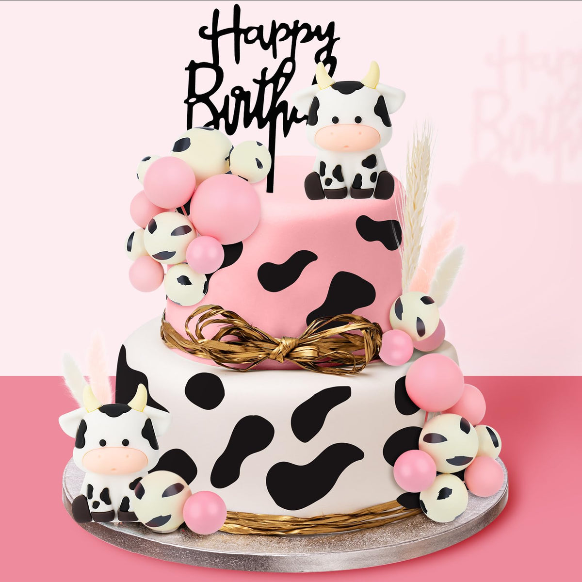 Jspupifip pink cow grass tails accent on cake