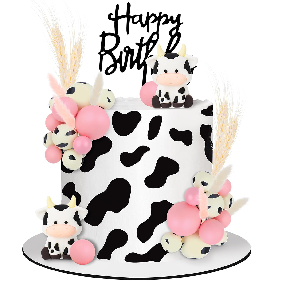 Jspupifip pink cow cake topper for birthday celebrations
