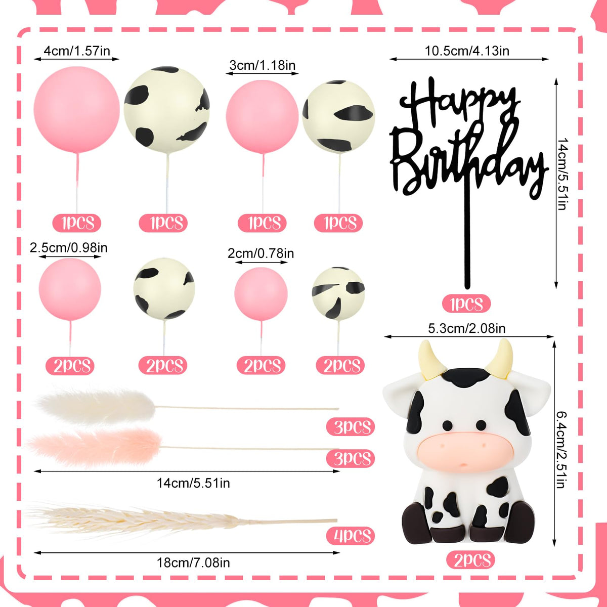 Jspupifip pink cow wheat ears decoration on cake