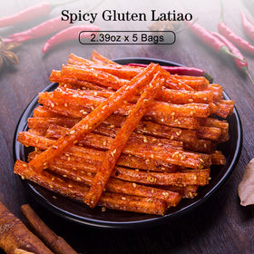 Close-up of JTEDZI Latiao spicy strips, showing chewy texture and bold seasoning.