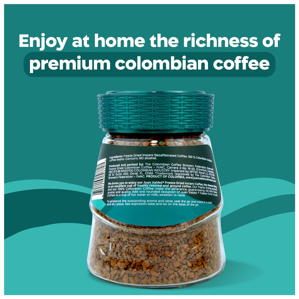 Juan Valdez 3.5 oz jar on display highlighting premium decaf option