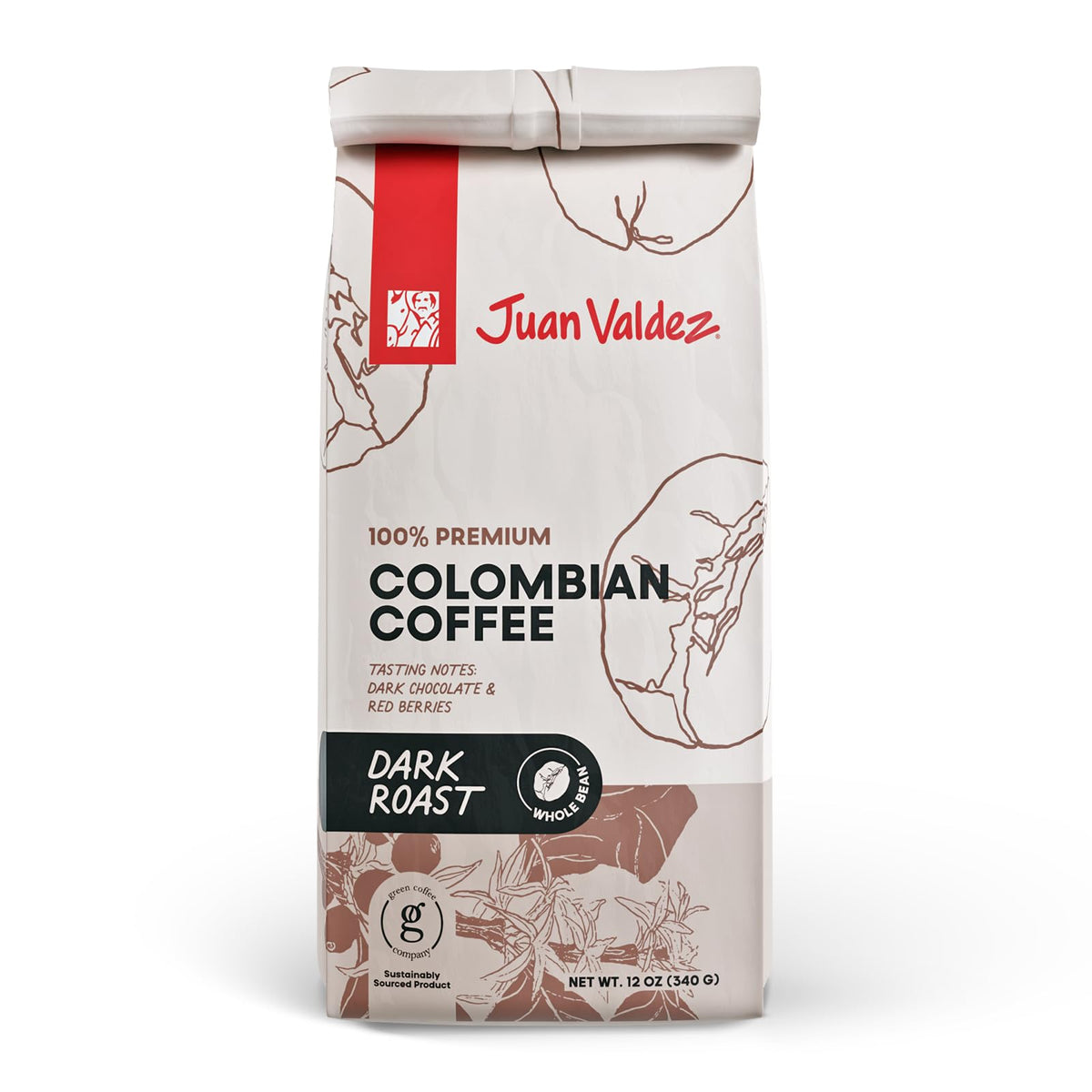 The Juan Valdez Dark Roast bag front shows bold packaging for strong mornings.
