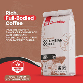 Whole beans ready for grinding by Juan Valdez Dark Roast.