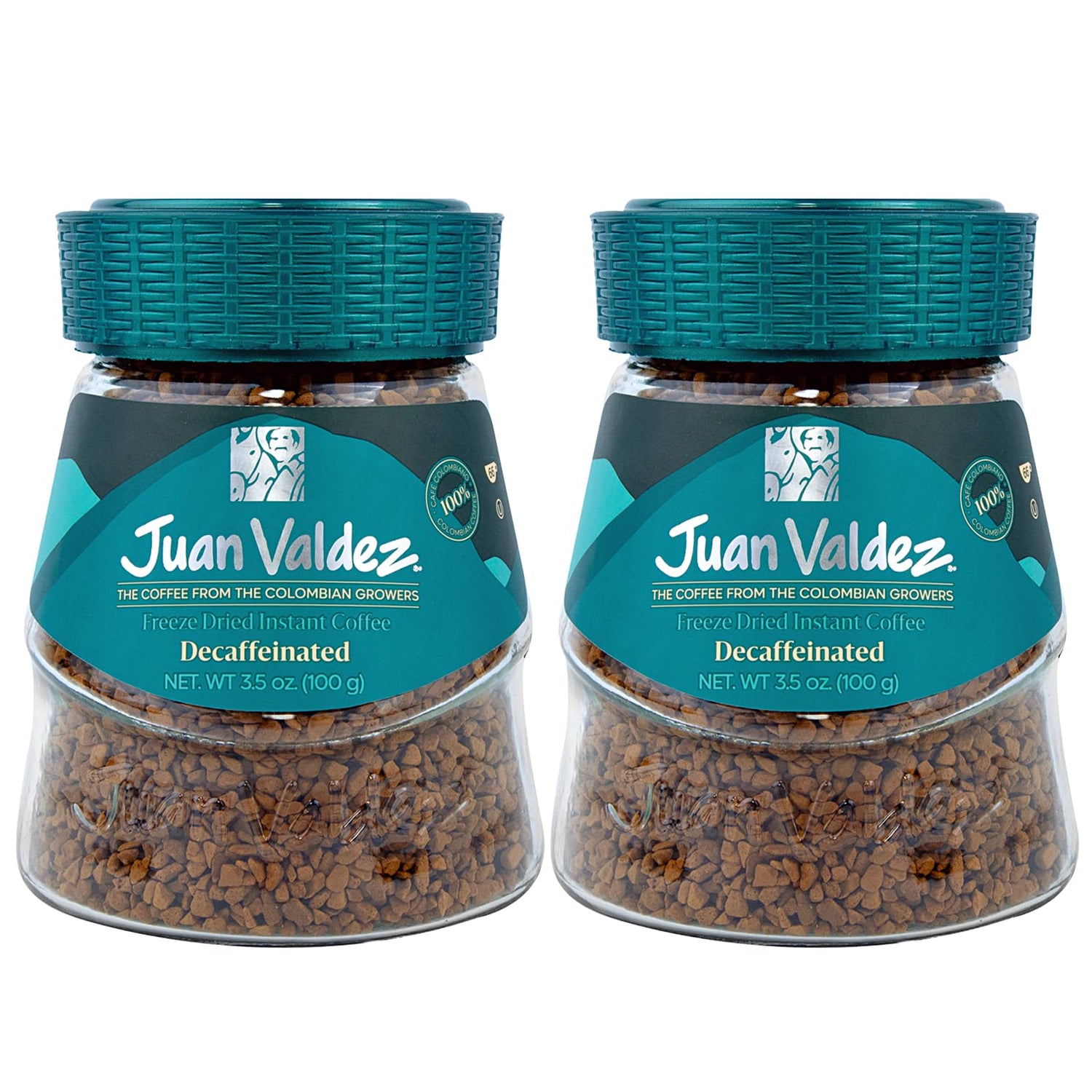 Steaming Juan Valdez decaf freeze-dried coffee cup front view for quick mornings
