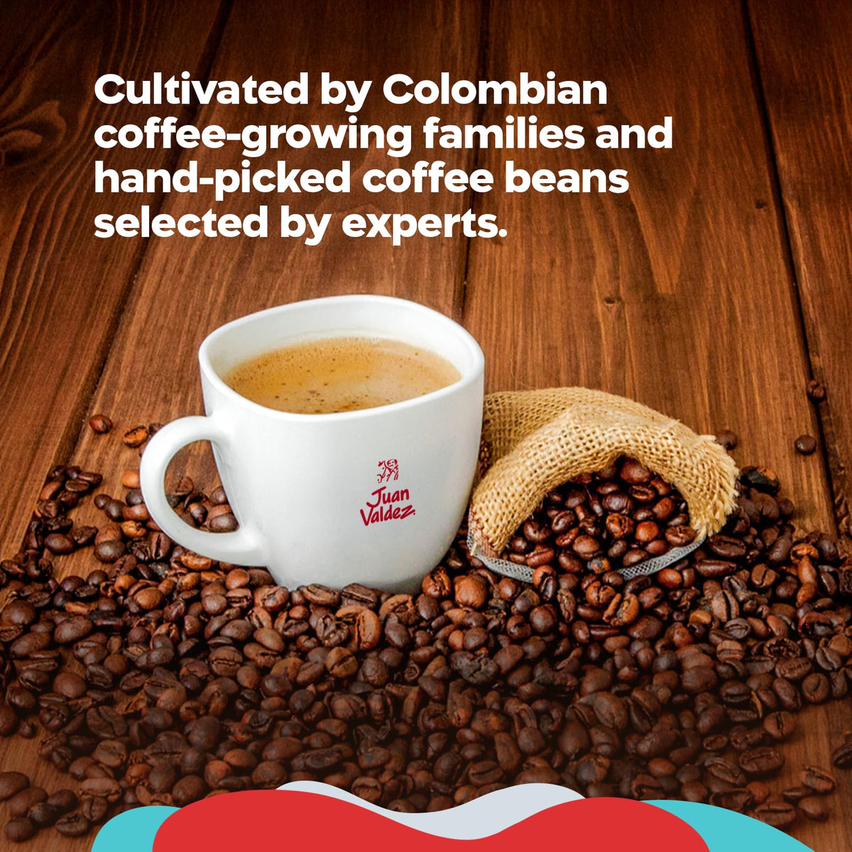 Steaming Juan Valdez coffee reveals elevated aroma from careful roast.