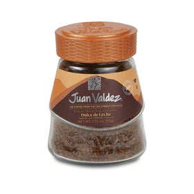 Juan Valdez freeze-dried coffee with dulce de leche flavor, instant-ready for busy mornings.