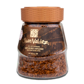 Juan Valdez instant coffee dissolves easily in hot water for quick preparation.
