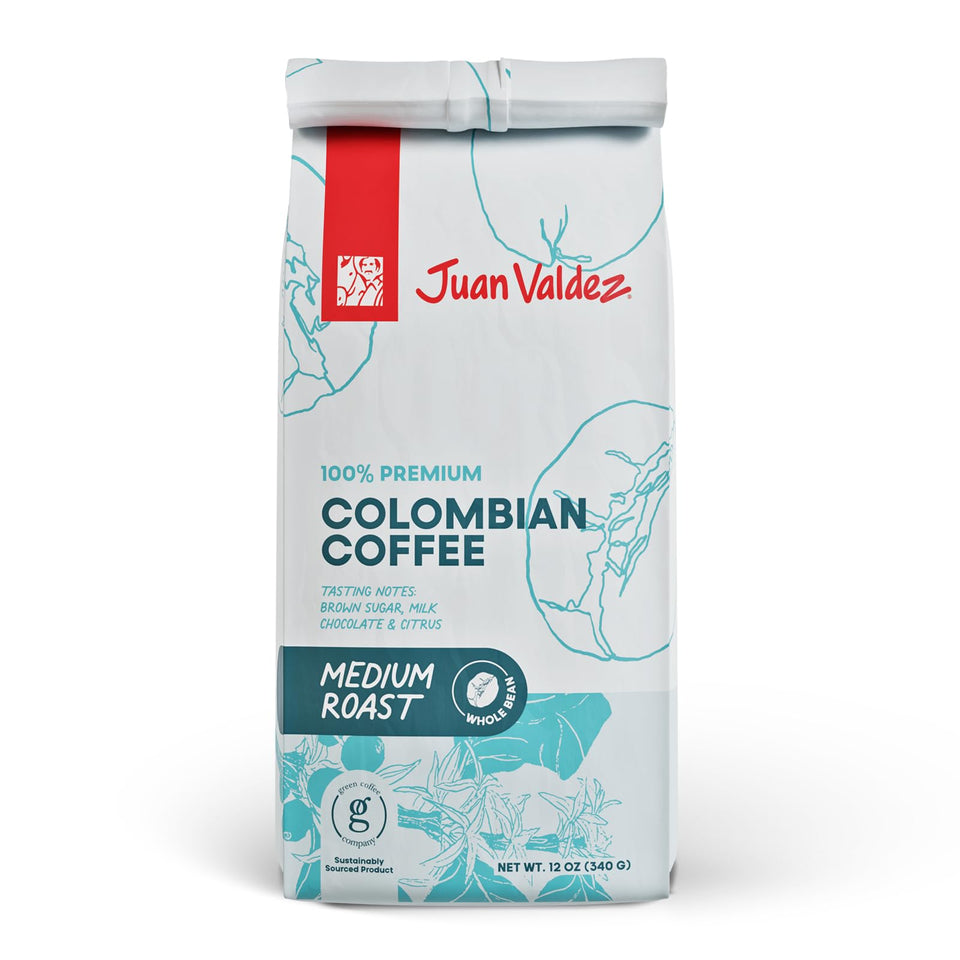 Juan Valdez medium roast beans in bag showcasing balanced aroma.