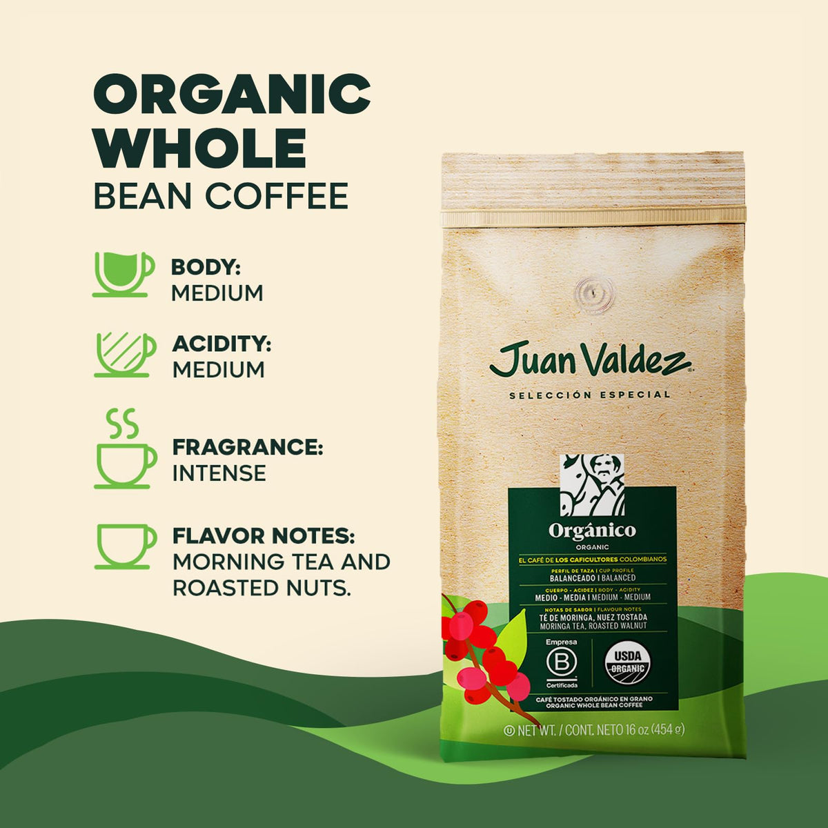 Juan Valdez Moringa Note Flavor—subtle herbal hint that enhances daily coffee rituals.