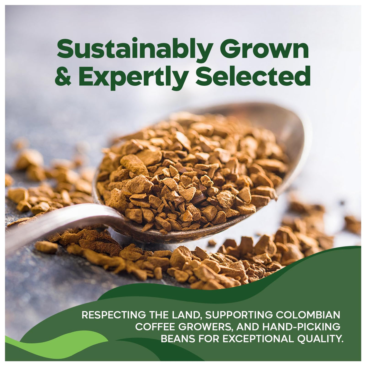 Juan Valdez Organic freeze-dried coffee label emphasizes USDA Organic and Colombian origin.