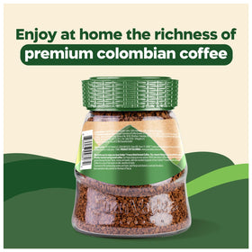 Juan Valdez Organic freeze-dried coffee pictured with spoon supports versatile morning routines.