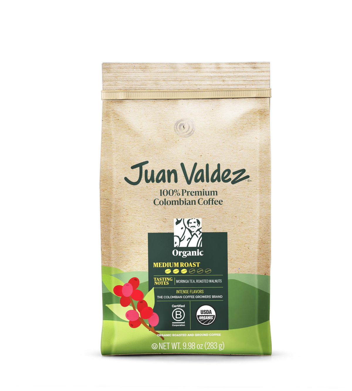Juan Valdez Organic Ground Coffee balanced roast pack for rich mornings.