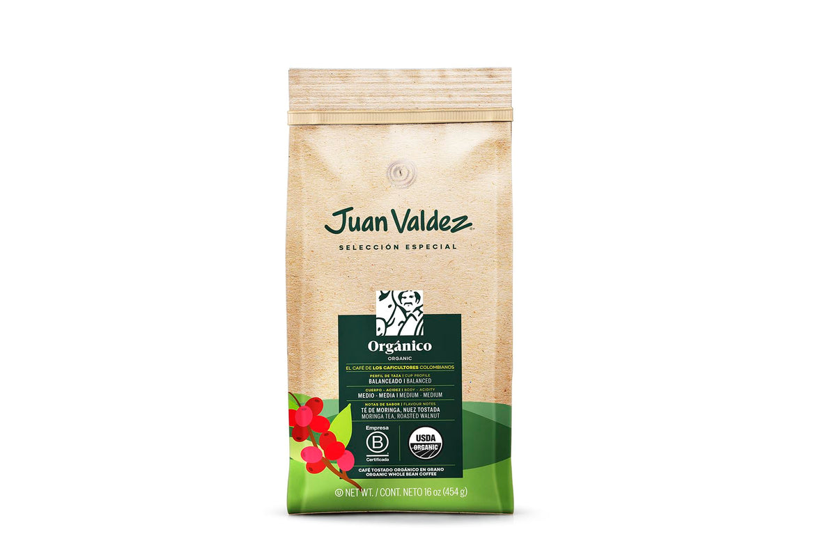 Juan Valdez Organic Whole Bean Coffee Pack—purity and freshness for your home brew.