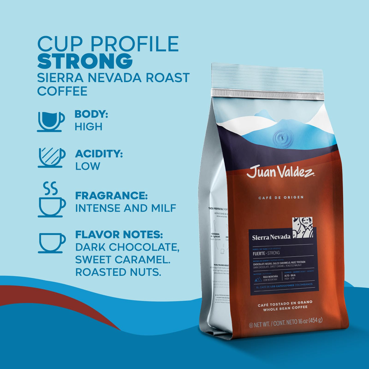 Juan Valdez Sierra Nevada moka pot brew with bold, crema rich notes.