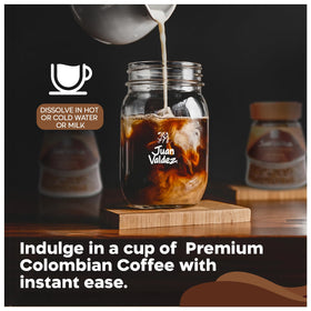 Juan Valdez steaming coffee cup showcases rich aroma and smooth finish.