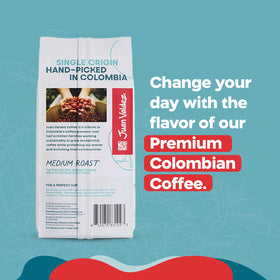 Steaming cup of Juan Valdez coffee with inviting aroma.