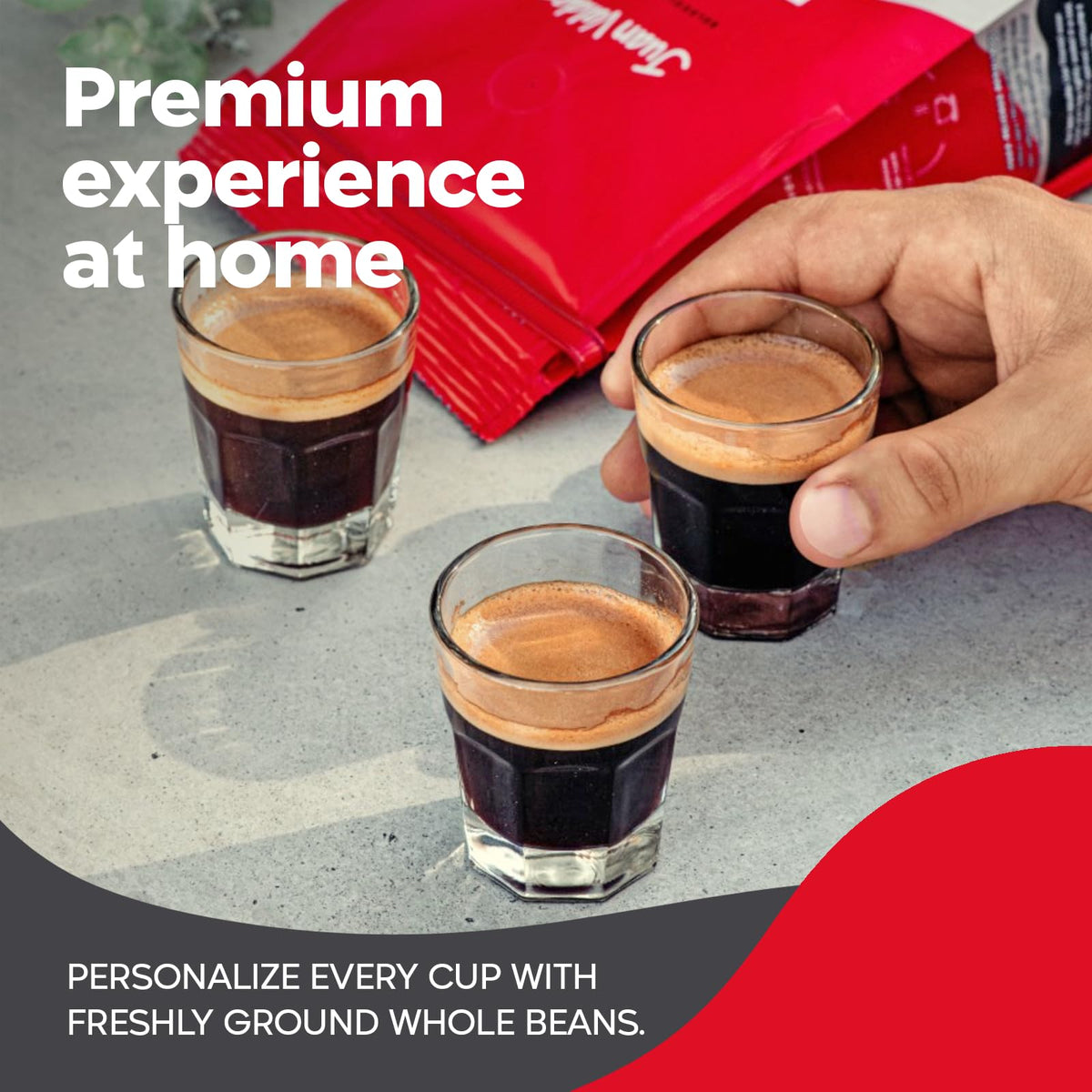 Juan Valdez Volcan espresso pour highlights bold flavor for espresso shots.