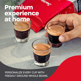 Juan Valdez Volcan espresso pour highlights bold flavor for espresso shots.