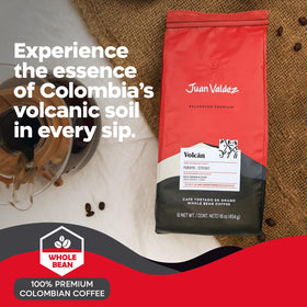 Juan Valdez Volcan whole bean grounds, ideal for versatile brewing.