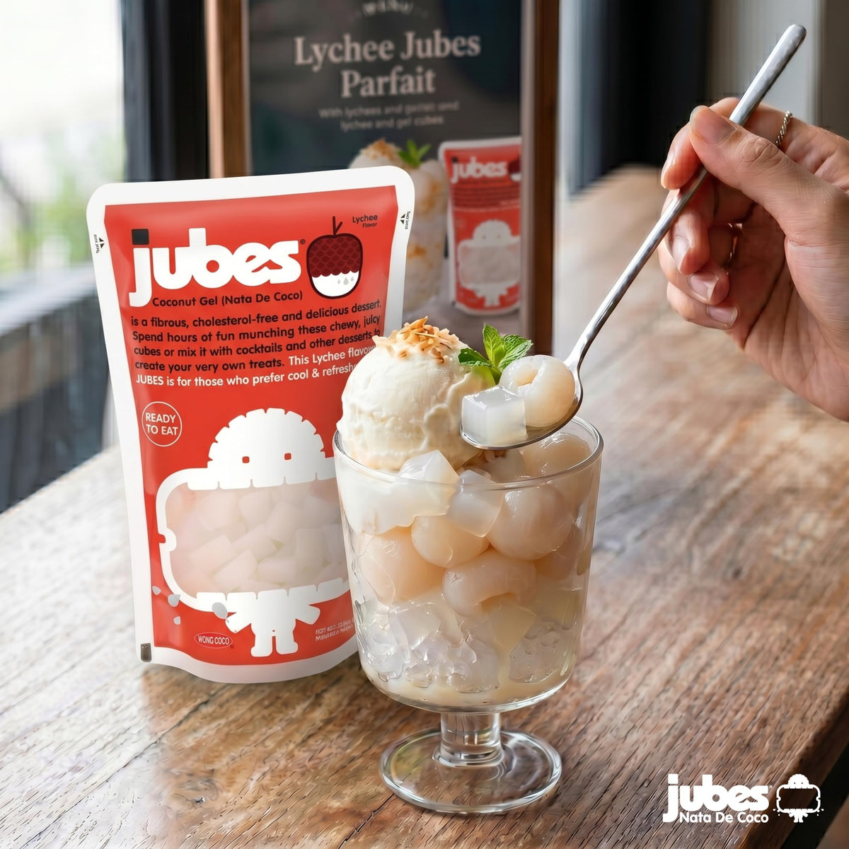 Jubes Lychee Coco pandan jelly cubes for tropical dessert twists