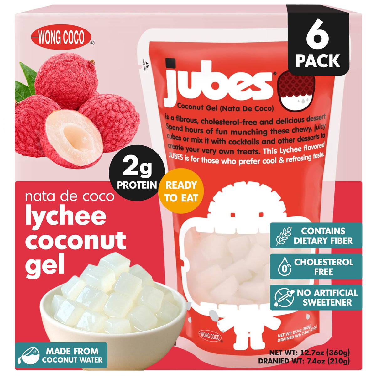 Jubes Lychee nata de coco jelly cubes in syrup for tropical drinks