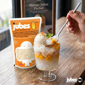 Jubes Mango Nata De Coco jelly cubes ideal for boba tea toppings.