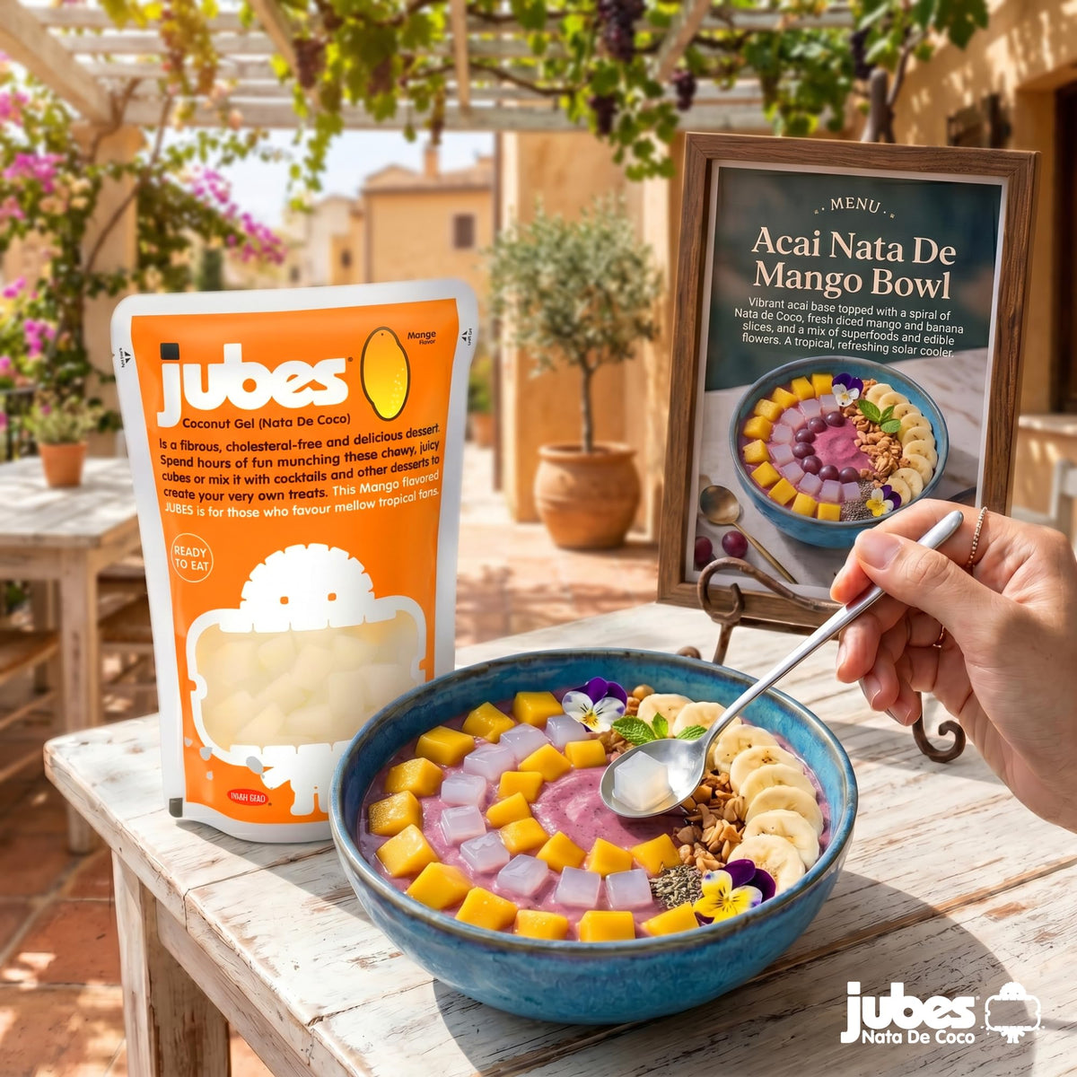 Jubes Mango Nata De Coco jelly cubes perfect for fruit tea and desserts.