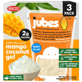 Jubes Mango Nata De Coco Jelly Cubes pack shot in a tray, ready to sweeten drinks.