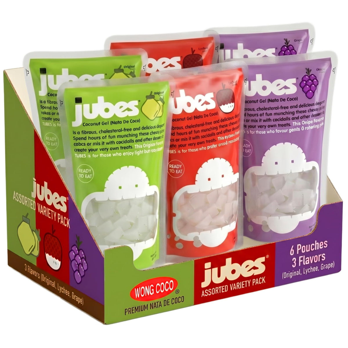 Jubes Nata De Coco assorted cubes in syrup enrich fruit tea with chewy texture.