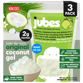 Jubes Pandan Nata De Coco Jelly Cubes arranged as a vibrant boba tea topping.