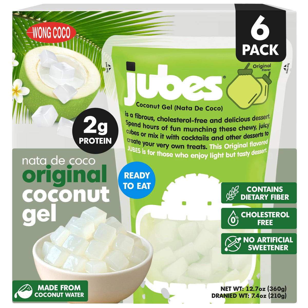 Jubes Pandan Nata De Coco jelly cubes pack shot, ideal for drink toppings.