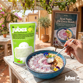 Jubes Pandan Nata De Coco Jelly Cubes in a smoothie bowl as chewy accents.