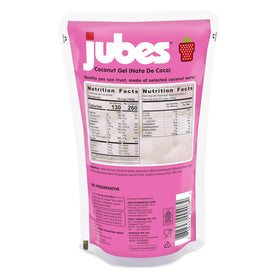 Close-up of Jubes jelly cubes in syrup, highlighting real fruit juice and coconut gel.