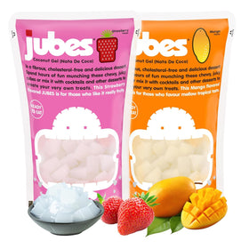Jubes Strawberry & Mango nata de coco jelly cubes in a colorful package, perfect for bubble tea toppings.